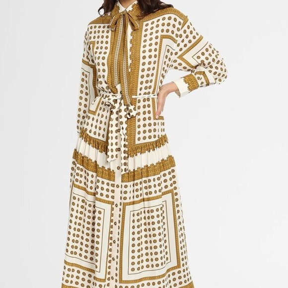 Zimmermann Dresses & Skirts - ZIMMERMANN SZ 8 DOTTED SCARF MIDI DRESS EUC NECK SASH WAIST BELT RELAXED